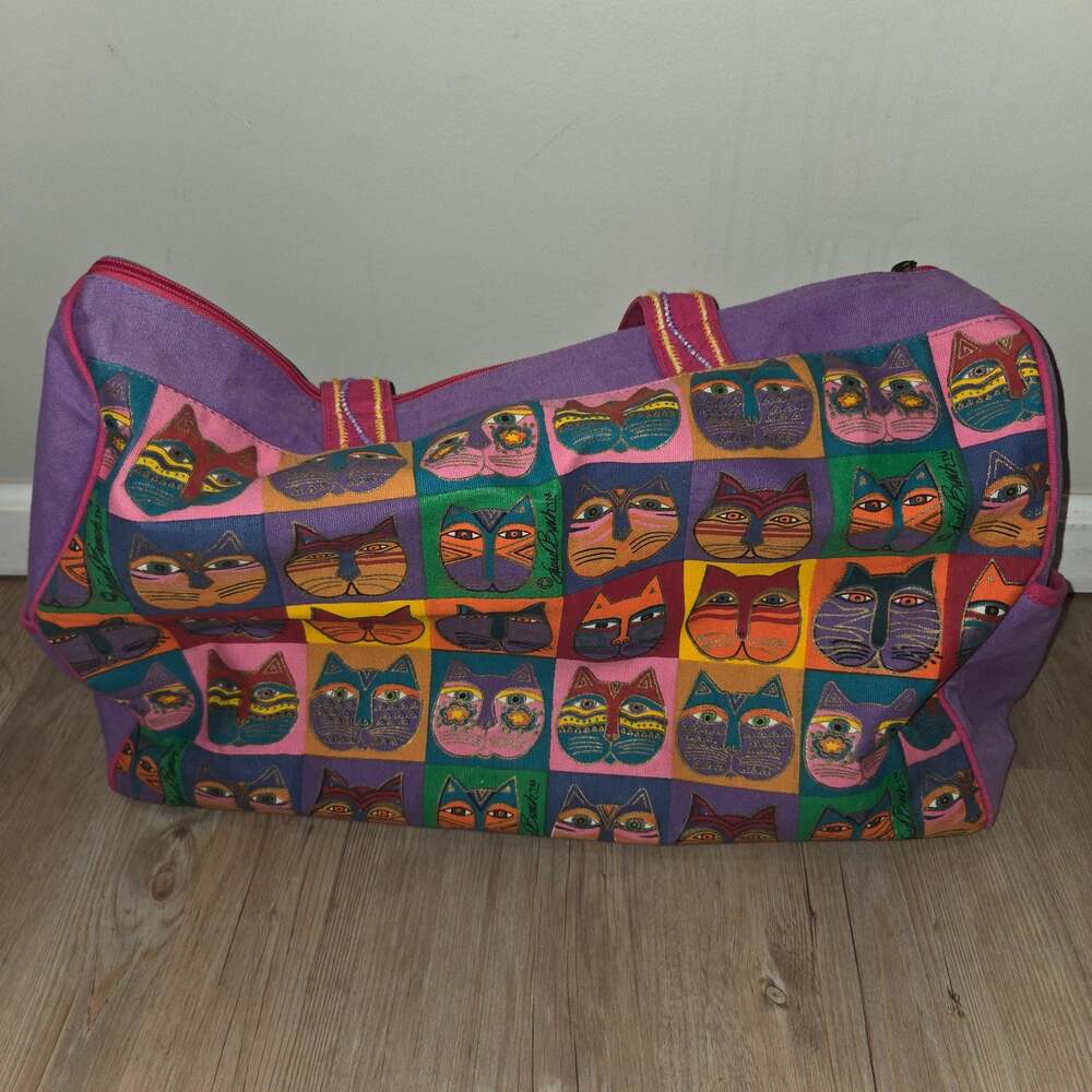 Laurel Burch Colorful Cats Pattern Large Travel Duffle Bag